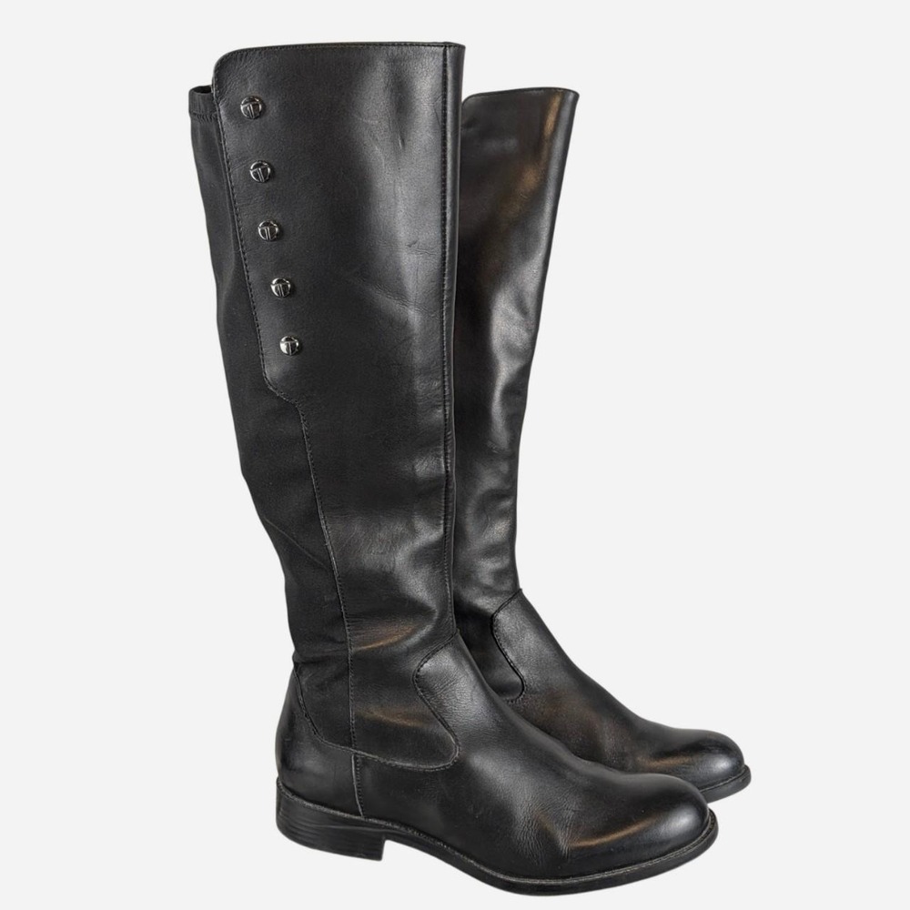Tahari Brady Black Leather Knee High Riding Boots Size 6.5